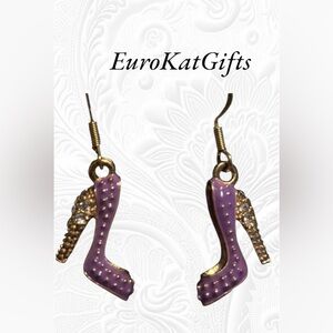 High Heel Earrings Purple and Gold NEW Handcrafted on Earwires Hoops available